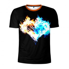 Мужская футболка 3D спортивная с принтом Огненное сердце в Кировске, 100% полиэстер с улучшенными характеристиками | приталенный силуэт, круглая горловина, широкие плечи, сужается к линии бедра | огонь