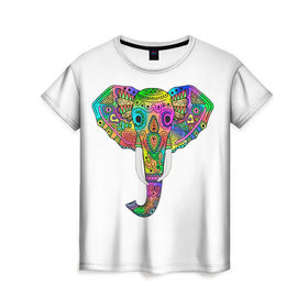 Женская футболка 3D с принтом Радужный слон в Кировске, 100% полиэфир ( синтетическое хлопкоподобное полотно) | прямой крой, круглый вырез горловины, длина до линии бедер | 