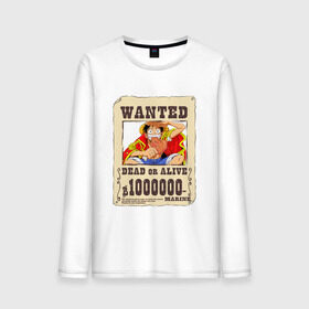 Мужской лонгслив хлопок с принтом Wanted Luffy в Кировске, 100% хлопок |  | Тематика изображения на принте: ван пис | луффи | разыскивается