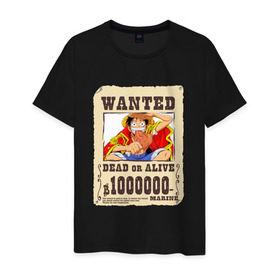 Мужская футболка хлопок с принтом Wanted Luffy в Кировске, 100% хлопок | прямой крой, круглый вырез горловины, длина до линии бедер, слегка спущенное плечо. | ван пис | луффи | разыскивается