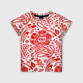 Детская футболка 3D с принтом Хохлома в Кировске, 100% гипоаллергенный полиэфир | прямой крой, круглый вырез горловины, длина до линии бедер, чуть спущенное плечо, ткань немного тянется | белый | красный | орнамент | растительный