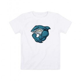 Детская футболка хлопок с принтом Shark в Кировске, 100% хлопок | круглый вырез горловины, полуприлегающий силуэт, длина до линии бедер | акула | боксер | борец | качок