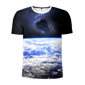Мужская футболка 3D спортивная с принтом Метеорит в Кировске, 100% полиэстер с улучшенными характеристиками | приталенный силуэт, круглая горловина, широкие плечи, сужается к линии бедра | звёзды | космическое пространство | космос | метеорит | планета | созвездие