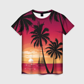 Женская футболка 3D с принтом Пальмы в Кировске, 100% полиэфир ( синтетическое хлопкоподобное полотно) | прямой крой, круглый вырез горловины, длина до линии бедер | лето | море | пальмы