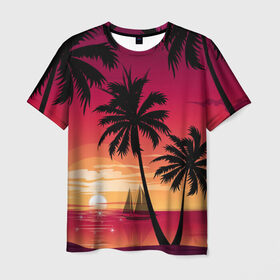 Мужская футболка 3D с принтом Пальмы в Кировске, 100% полиэфир | прямой крой, круглый вырез горловины, длина до линии бедер | лето | море | пальмы