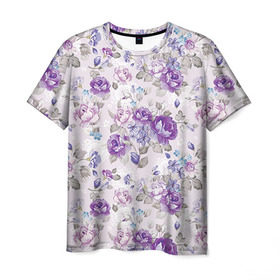 Мужская футболка 3D с принтом Цветы ретро 2 в Кировске, 100% полиэфир | прямой крой, круглый вырез горловины, длина до линии бедер |   | винтаж | прованс | роза | роспись | узор | цветок | цветы