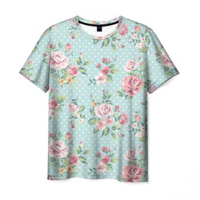 Мужская футболка 3D с принтом Цветы ретро 1 в Кировске, 100% полиэфир | прямой крой, круглый вырез горловины, длина до линии бедер |   | винтаж | прованс | роза | роспись | узор | цветок | цветы