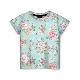 Детская футболка 3D с принтом Цветы ретро 1 в Кировске, 100% гипоаллергенный полиэфир | прямой крой, круглый вырез горловины, длина до линии бедер, чуть спущенное плечо, ткань немного тянется |   | винтаж | прованс | роза | роспись | узор | цветок | цветы