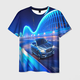 Мужская футболка 3D с принтом Jaguar в Кировске, 100% полиэфир | прямой крой, круглый вырез горловины, длина до линии бедер | jaguar | авто | автомобиль | скорость
