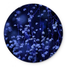 Коврик круглый с принтом Ночные цветы в Кировске, резина и полиэстер | круглая форма, изображение наносится на всю лицевую часть | лепестки | ночь | прикольные картинки | синий | цветочки | цветы