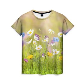 Женская футболка 3D с принтом Солнечная нежность в Кировске, 100% полиэфир ( синтетическое хлопкоподобное полотно) | прямой крой, круглый вырез горловины, длина до линии бедер | лепестки | лучи | прикольные картинки | солнце | цветочки | цветы