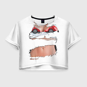 Женская футболка 3D укороченная с принтом Лифчик-покеболлы в Кировске, 100% полиэстер | круглая горловина, длина футболки до линии талии, рукава с отворотами | Тематика изображения на принте: pokemon go