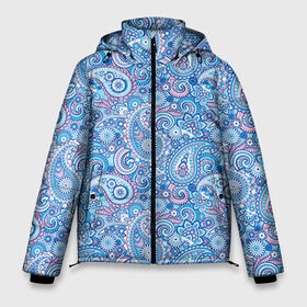 Мужская зимняя куртка 3D с принтом Турецкий орнамент 3 в Кировске, верх — 100% полиэстер; подкладка — 100% полиэстер; утеплитель — 100% полиэстер | длина ниже бедра, свободный силуэт Оверсайз. Есть воротник-стойка, отстегивающийся капюшон и ветрозащитная планка. 

Боковые карманы с листочкой на кнопках и внутренний карман на молнии. | Тематика изображения на принте:   | восточные | индийский узор | индия | огурец | огурцы | орнамент | роспись | турецкий | узор