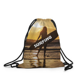 Рюкзак-мешок 3D с принтом Surfing в Кировске, 100% полиэстер | плотность ткани — 200 г/м2, размер — 35 х 45 см; лямки — толстые шнурки, застежка на шнуровке, без карманов и подкладки | волна | девушка | море | прикольные картинки | сёрфинг | солнце | спорт | экстрим