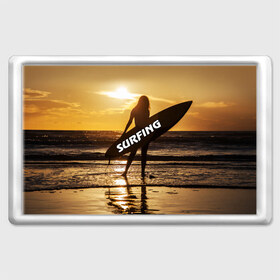 Магнит 45*70 с принтом Surfing в Кировске, Пластик | Размер: 78*52 мм; Размер печати: 70*45 | волна | девушка | море | прикольные картинки | сёрфинг | солнце | спорт | экстрим