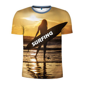 Мужская футболка 3D спортивная с принтом Surfing в Кировске, 100% полиэстер с улучшенными характеристиками | приталенный силуэт, круглая горловина, широкие плечи, сужается к линии бедра | волна | девушка | море | прикольные картинки | сёрфинг | солнце | спорт | экстрим