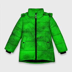 Зимняя куртка для девочек 3D с принтом Green в Кировске, ткань верха — 100% полиэстер; подклад — 100% полиэстер, утеплитель — 100% полиэстер. | длина ниже бедра, удлиненная спинка, воротник стойка и отстегивающийся капюшон. Есть боковые карманы с листочкой на кнопках, утяжки по низу изделия и внутренний карман на молнии. 

Предусмотрены светоотражающий принт на спинке, радужный светоотражающий элемент на пуллере молнии и на резинке для утяжки. | зеленый | потертость