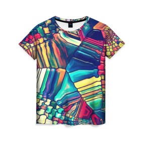 Женская футболка 3D с принтом Block mosaic в Кировске, 100% полиэфир ( синтетическое хлопкоподобное полотно) | прямой крой, круглый вырез горловины, длина до линии бедер | Тематика изображения на принте: мозаика | новый | разноцветный