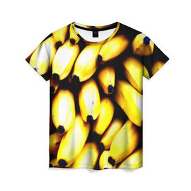 Женская футболка 3D с принтом Бананы в Кировске, 100% полиэфир ( синтетическое хлопкоподобное полотно) | прямой крой, круглый вырез горловины, длина до линии бедер | еда | желтый | фрукты