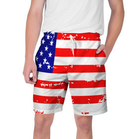 Мужские шорты 3D с принтом Америка в Кировске,  полиэстер 100% | прямой крой, два кармана без застежек по бокам. Мягкая трикотажная резинка на поясе, внутри которой широкие завязки. Длина чуть выше колен | grunge | америка | сша | флаг