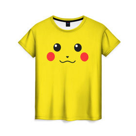 Женская футболка 3D с принтом Happy Pikachu в Кировске, 100% полиэфир ( синтетическое хлопкоподобное полотно) | прямой крой, круглый вырез горловины, длина до линии бедер | Тематика изображения на принте: 