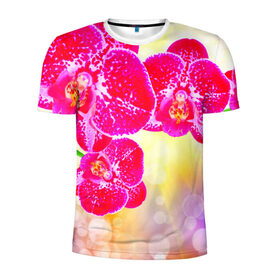 Мужская футболка 3D спортивная с принтом Орхидея в Кировске, 100% полиэстер с улучшенными характеристиками | приталенный силуэт, круглая горловина, широкие плечи, сужается к линии бедра | лепесток | орхидея | природа | цветок | яркая