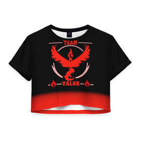 Женская футболка 3D укороченная с принтом Team Valor в Кировске, 100% полиэстер | круглая горловина, длина футболки до линии талии, рукава с отворотами | go | pokemon | team | valor | покемон