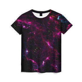 Женская футболка 3D с принтом Космос в Кировске, 100% полиэфир ( синтетическое хлопкоподобное полотно) | прямой крой, круглый вырез горловины, длина до линии бедер | вселенная | галактика | звезды