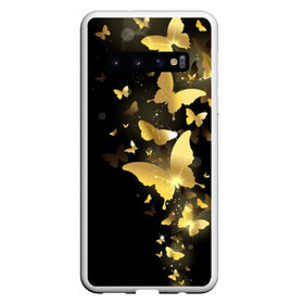 Чехол для Samsung Galaxy S10 с принтом Золотые бабочки в Кировске, Силикон | Область печати: задняя сторона чехла, без боковых панелей | Тематика изображения на принте: бабочки | девушкам | злато | золото