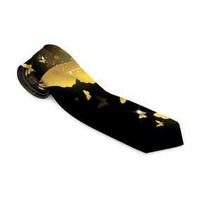 Галстук 3D с принтом Золотые бабочки в Кировске, 100% полиэстер | Длина 148 см; Плотность 150-180 г/м2 | бабочки | девушкам | злато | золото