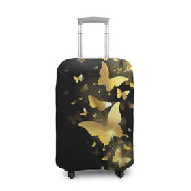 Чехол для чемодана 3D с принтом Золотые бабочки в Кировске, 86% полиэфир, 14% спандекс | двустороннее нанесение принта, прорези для ручек и колес | бабочки | девушкам | злато | золото