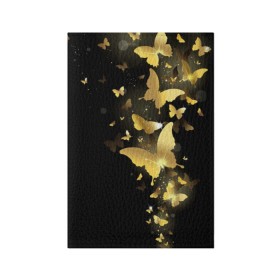 Обложка для паспорта матовая кожа с принтом Золотые бабочки в Кировске, натуральная матовая кожа | размер 19,3 х 13,7 см; прозрачные пластиковые крепления | Тематика изображения на принте: бабочки | девушкам | злато | золото
