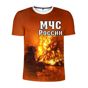 Мужская футболка 3D спортивная с принтом МЧС России в Кировске, 100% полиэстер с улучшенными характеристиками | приталенный силуэт, круглая горловина, широкие плечи, сужается к линии бедра | мчс | пожарный | россии