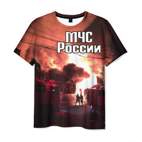 Мужская футболка 3D с принтом МЧС в Кировске, 100% полиэфир | прямой крой, круглый вырез горловины, длина до линии бедер | мчс | пожарный | россии