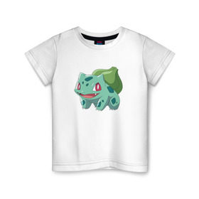 Детская футболка хлопок с принтом Бульбазавр в Кировске, 100% хлопок | круглый вырез горловины, полуприлегающий силуэт, длина до линии бедер | bulbasaur | pokemon | покемон | покемоны