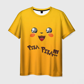 Мужская футболка 3D с принтом Мордочка Пикачу в Кировске, 100% полиэфир | прямой крой, круглый вырез горловины, длина до линии бедер | пикачу