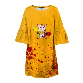 Детское платье 3D с принтом Пикачу-агрессор в Кировске, 100% полиэстер | прямой силуэт, чуть расширенный к низу. Круглая горловина, на рукавах — воланы | пикачу
