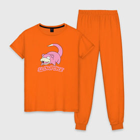 Женская пижама хлопок с принтом Slowpoke в Кировске, 100% хлопок | брюки и футболка прямого кроя, без карманов, на брюках мягкая резинка на поясе и по низу штанин | pikachu | pokemon | slowpoke | пикачу | покемон | покемоны | слоупок