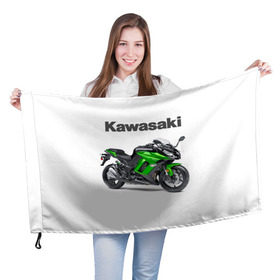 Флаг 3D с принтом Kawasaky Ninja 1000 в Кировске, 100% полиэстер | плотность ткани — 95 г/м2, размер — 67 х 109 см. Принт наносится с одной стороны | Тематика изображения на принте: kawasaky