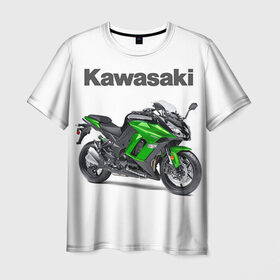 Мужская футболка 3D с принтом Kawasaky Ninja 1000 в Кировске, 100% полиэфир | прямой крой, круглый вырез горловины, длина до линии бедер | kawasaky