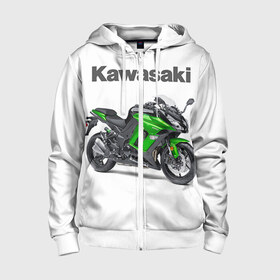 Детская толстовка 3D на молнии с принтом Kawasaky Ninja 1000 в Кировске, 100% полиэстер |  манжеты и пояс оформлены широкой мягкой резинкой, двухслойный капюшон со шнурком для регулировки, спереди карманы и застежка-молния
 | Тематика изображения на принте: kawasaky