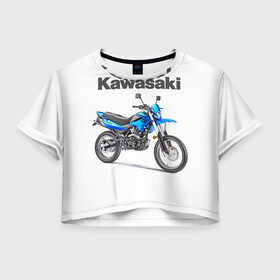 Женская футболка 3D укороченная с принтом Kawasaky Stels 250 в Кировске, 100% полиэстер | круглая горловина, длина футболки до линии талии, рукава с отворотами | Тематика изображения на принте: kawasaky