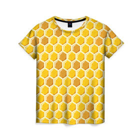 Женская футболка 3D с принтом Медовые соты в Кировске, 100% полиэфир ( синтетическое хлопкоподобное полотно) | прямой крой, круглый вырез горловины, длина до линии бедер | арт | еда | мед | пчелы | соты