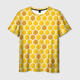 Мужская футболка 3D с принтом Медовые соты в Кировске, 100% полиэфир | прямой крой, круглый вырез горловины, длина до линии бедер | арт | еда | мед | пчелы | соты