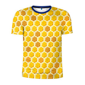 Мужская футболка 3D спортивная с принтом Медовые соты в Кировске, 100% полиэстер с улучшенными характеристиками | приталенный силуэт, круглая горловина, широкие плечи, сужается к линии бедра | арт | еда | мед | пчелы | соты