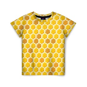 Детская футболка 3D с принтом Медовые соты в Кировске, 100% гипоаллергенный полиэфир | прямой крой, круглый вырез горловины, длина до линии бедер, чуть спущенное плечо, ткань немного тянется | арт | еда | мед | пчелы | соты