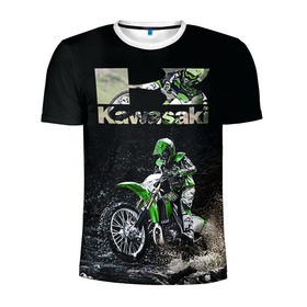 Мужская футболка 3D спортивная с принтом Kawasaky cross в Кировске, 100% полиэстер с улучшенными характеристиками | приталенный силуэт, круглая горловина, широкие плечи, сужается к линии бедра | Тематика изображения на принте: kawasaky