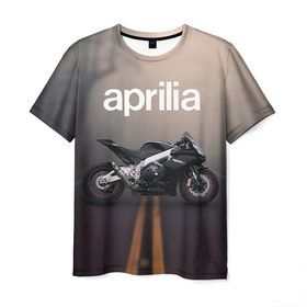 Мужская футболка 3D с принтом Aprilia RSV4 в Кировске, 100% полиэфир | прямой крой, круглый вырез горловины, длина до линии бедер | aprilia