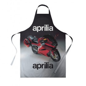 Фартук 3D с принтом Aprilia RST в Кировске, 100% полиэстер | общий размер — 65 х 85 см, ширина нагрудника — 26 см, горловина — 53 см, длина завязок — 54 см, общий обхват в поясе — 173 см. Принт на завязках и на горловине наносится с двух сторон, на основной части фартука — только с внешней стороны | Тематика изображения на принте: 