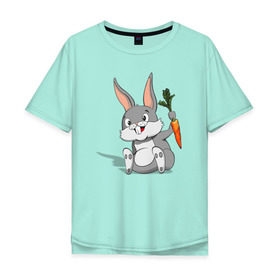 Мужская футболка хлопок Oversize с принтом Зайчик в Кировске, 100% хлопок | свободный крой, круглый ворот, “спинка” длиннее передней части | Тематика изображения на принте: год кролика | зайчик | заяц | кролик | морковь
